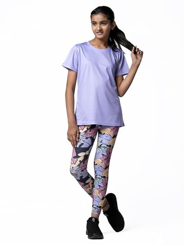 Image of Girls Active Sports Wear Solid Skinny Fit Leggings and T-shirt Polyester Set /Sets For Multi-Sports Gym Yoga Dance Gymnastics & Running(4 TO 14 YRS)