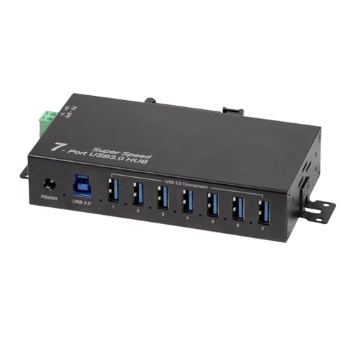 LogiLink Hub 7 Ports (USB 3.0) avec Bloc d'alimentation, Design Industriel, 5 Gbit/s, 10 W, avec...