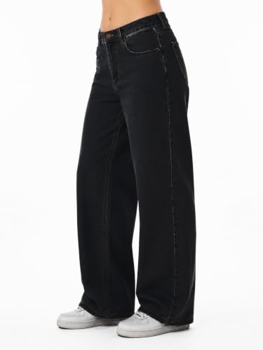 Image of Women's High Rise Wide Leg Denim Jeans | Stretchable Casual Blue Jeans for Women | Classic 5 Pocket Style | Comfortable Everyday Wear