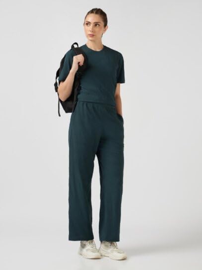 Image of TECHNOSPORT Women Textured Straight Fit Trackpants for Casual Wear, Travel Wear, Gym Wear