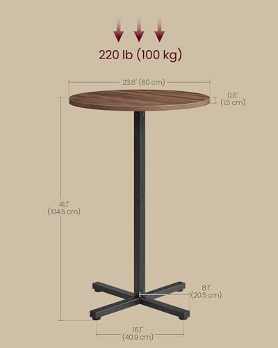 Image of VASAGLE Round Cocktail Table, Set of 2, High Top Bar Pub Table with Metal Frame and Cross Base, for 2-3 People, Modern, Easy to Assemble, 23.6 x 41.1 Inches, Natural Walnut ULBT362K01