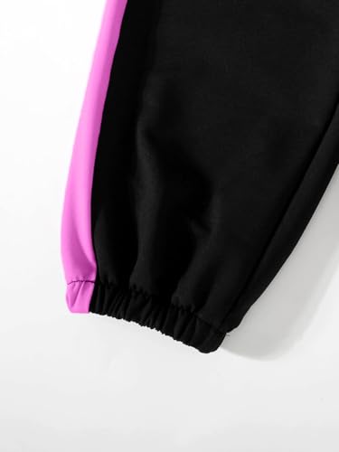 Image of Hilinker Girl's Graphic 3 Piece Outfits Short Sleeve Crop Top Tank and Sweatpants Workout Set Hot Pink Black 11-12Y