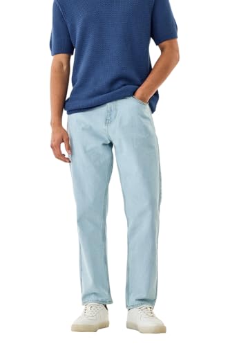 Image of SNITCH Men Casual Jeans | Baggy Fit with Mid Rise & Relaxed Thigh | 100% Cotton Woven Denim for All Seasons | Durable & Comfortable Design for Everyday Wear