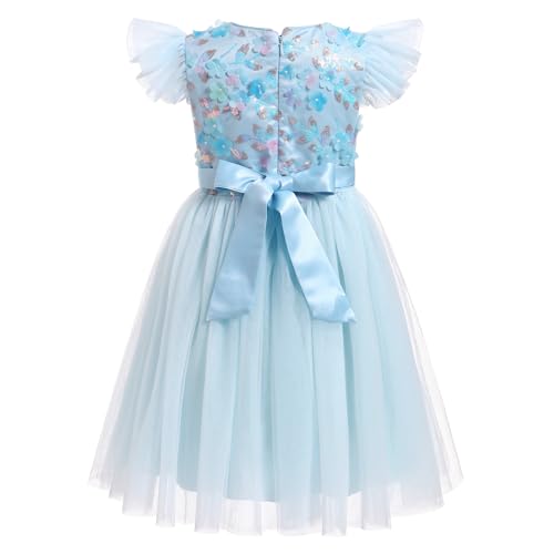 Kids Baby Girls Birthday Party Dress Flutter Sleeve Round Neck 3D Flower Bow Ruffle Tulle Tutu Dress Party Dress2