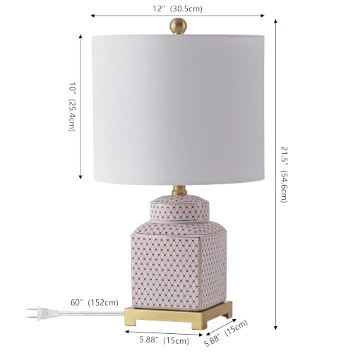 Image of JONATHAN Y Cleo 21.5 inch Red & White Ceramic Table Lamp with Brass Base