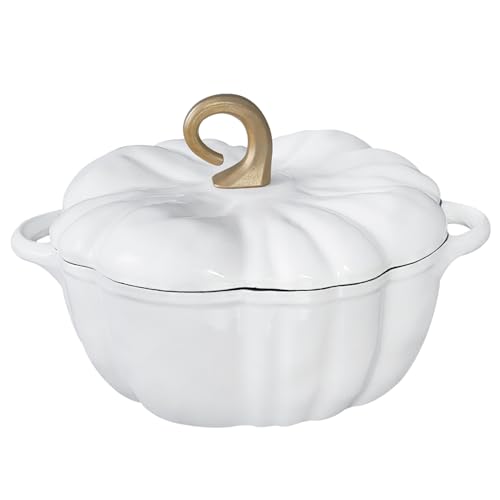 Flavehc Kürbis Dutch Oven Mit Deckel 3,8 Qt - Weißer Emaillierter Gusseisen Topf Mit Griffen für Brot Backen – Ansicht 1