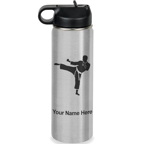 LaserGram Personalized 20oz Water Bottle, Karate Man (Stainless)