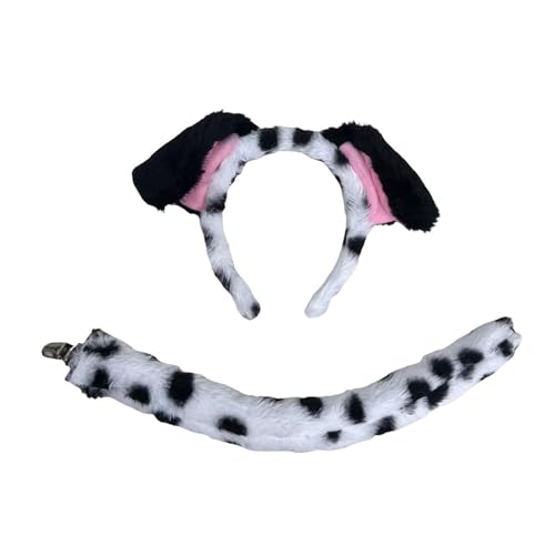 hatleues 犬耳カチューシャセット ソフトぬいぐるみ耳 2/3/4 個/セット ヘアフープ 綿充填 コスプレ衣装アクセサリー 大人 子供用 鼻尻尾 蝶ネクタイ付き a