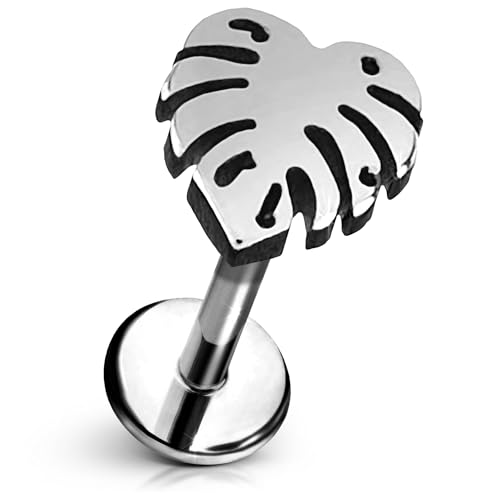 Monstera Leaf Flat Back Stud – Single Titanium Silver Earring, Push Pin Design for Sensitive Ears — (Single Earring)