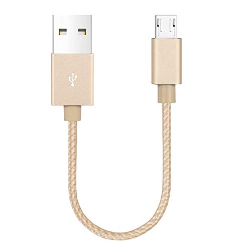 Cable corto de carga rápida de 11 pulgadas, cable micro USB a USB-A trenzado de nailon para estación de carga compatible con Samsung Galaxy Note OnePlus cable de teléfono Android (dorado)
