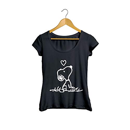 Camiseta Baby look Snoopy Feminino Preto Tamanho:M