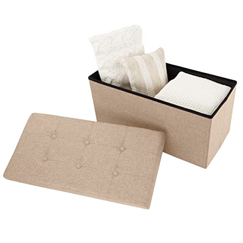 Image of Lavish Home Folding Storage Ottoman Bench, Beige, 30 inch