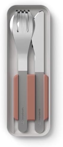 MONBENTO - Cutlery Set MB Slim Box Moka for Lunch Box - 3 Pieces Fork Knife Spoon - Flatware Set Work Lunch Packing - Suitable for MB Original & MB Square Bento Boxes - Stainless Steel - Pink image 4