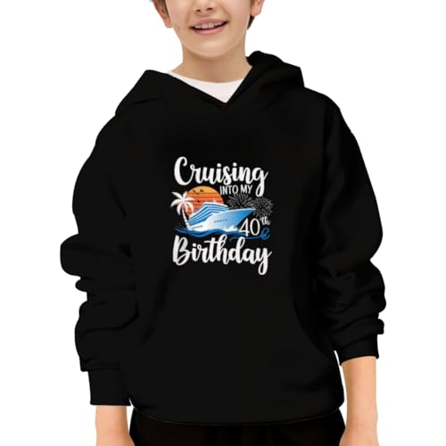 Vintage Cruising Into My 40th Birthday Retro Hoodies for Teen Girls Boys Lightweight Kangaroo Pocket Sweatshirt