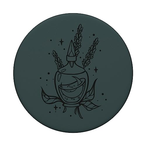 Witchcore Witch Potion Bottle inside Crescent Moon PopSockets Adhesive PopGrip, Black - Image 3