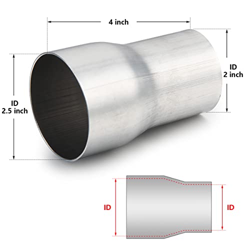 Image of Exhaust Adapter Connector 2 inch ID to 2.5 inch ID, A-KARCK Exhaust Pipe Reducer 4 inch Overall Length 304 Stainless Steel