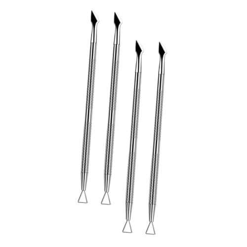 IWOWHERO 4 Pack Stainless Steel Cuticle Pushers Nail Art Tools Double Sided Nail Polish Remover for Fingernails Toenails