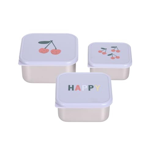 LÄSSIG Snackbox Kinder 3er Set Edelstahl – Happy Fruits Cherry