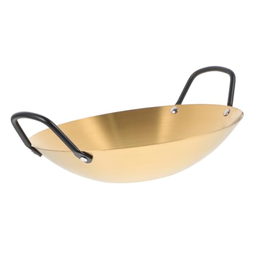 Wok de acero inoxidable con doble asa color dorado miniatura 1