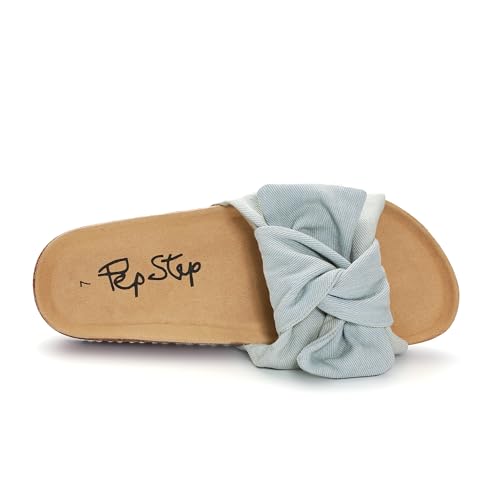 Image of PepStep Slide Sandals for Women or Ladies Dressy Summer Casual, Cute Bow Tie Knot On Top Strap, Comfy Slip On Cork Foot Bed
