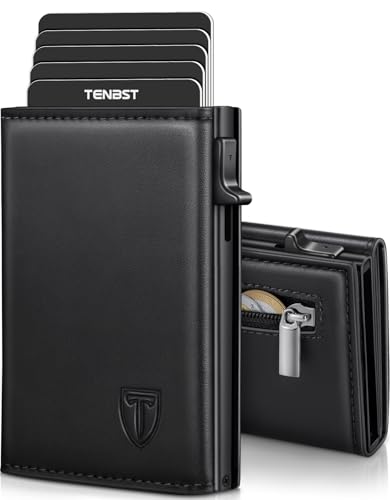 Immagine prodotto: TENBST Portafoglio Uomo Slim, Portacarte in Pelle con Protezione RFID, Porta Carte di Credito Uomo Piccolo, Porta Tessere con Portamonete e Scomparti Banconote - Confezione Regalo