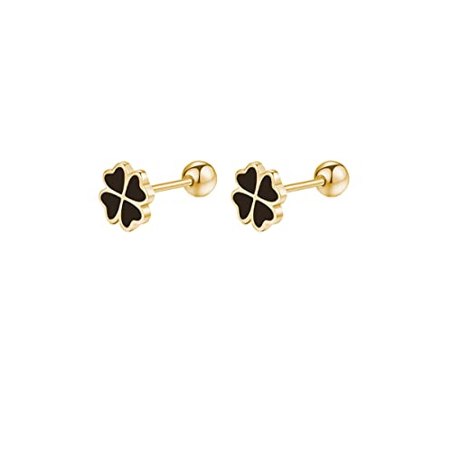 Reffeer Solid 925 Sterling Silver Leaf Clover Earrings Studs for Women Teens Small Spring Leaf Stud Earrings Screw Back