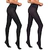 HA WA Black Tights for Women, 2 Pairs Opaque 60D Tights with Control Top Pantyhose