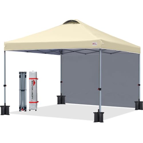 Image of MASTERCANOPY 10x10 Durable Pop Up Canopy Tent with 1 Sidewall, Beige