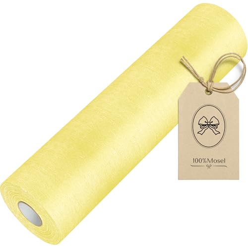 100%Mosel Chemin de Table en Non-tissé, en Jaune Pastel (30 cm x 25 m), Nappe décorative pour Anniversaires Mariages et pour des Occasions spéciales