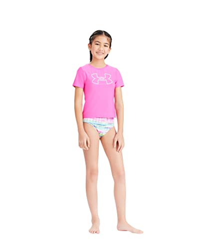 Image of Under Armour Girl's Short Sleeve Rashguard Surf Shirt and Swim Bottoms Set, UPF 50+ Sun Protection, Quick-Dry Bathing Suit