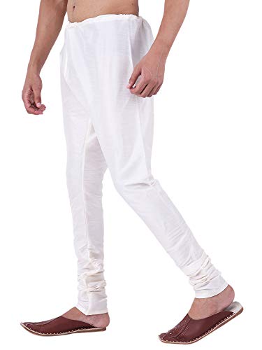 Image of HUZUR Men Pyjama,Churidar,Bottom wear,Silk Blend,Regular Fit,Wedding,Party,Festival,Family Funcation,White,Gold,Pajama