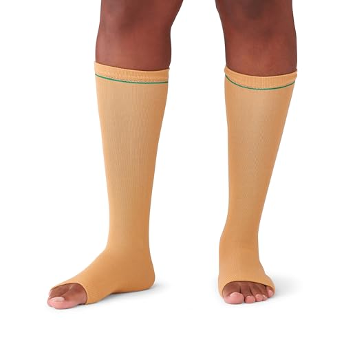 Image of Medline Protective Leg Sleeve, Beige with Green Stripe, Universal Fit, 15 inch Length, Durable Medical Equipment