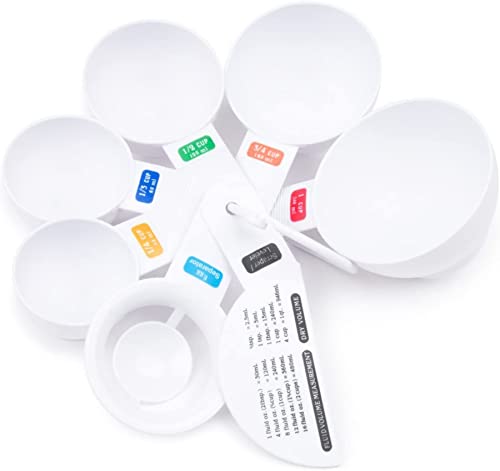 Fox Run Measuring Set, 7 Piece Plastic Measuring Cup Set With Egg Separator and Leveler, White, 1/4 Cup to 1 Cup