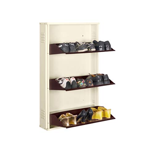 Image of Delite Kom 24 Inch Wide, 3 Shelf Metal Shoe Rack Wall Mounted for Home with Central Lock Holds Upto 9 Shoes or 15 Slippers Pair | 1 Year Warranty | (41 x 24 x 5 Inch, Ivory Brick Red) DIY Space Saving