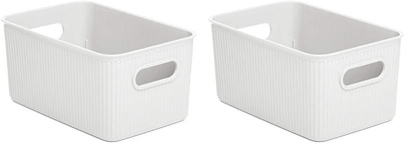 Tatay Caja Organizadora Rectangular Baobab, 5L de Capacidad, de Polipropileno, Libre de BPA, Color Blanco Pergamón, Medidas 18.1 x 27.2 x 13 cm (Paquete de 2)