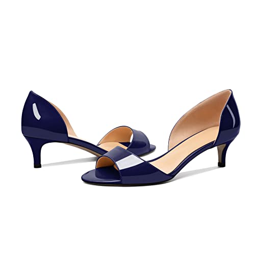 Eldof Women's Low Kitten Heel Pumps Open Toe Heels Side Cut Out Sandals Slip on Heeled for Summer Casual Office Wedding Event 1.4 Inches4