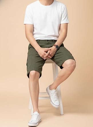 Image of Men Cargo Shorts with Drawstring Waist, Side Flap Pockets, Knee Length, Casual Style, Men Shorts || Cotton Short for Men || with Pocket Style (in, Numeric, 34, Regular, Dark Green)