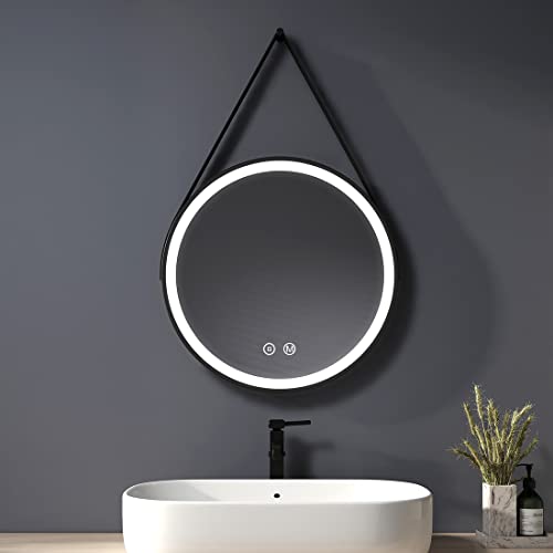 Heilmetz Espejo de baño led, diámetro 50 cm, Espejo Redondo con Cuerda, Espejo de baño Redondo Espejo de Pared con Interruptor táctil, Regulable, Tres Colores Cover