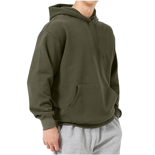 Drop Shoulder Hoodies for Men Long Sleeve Casual Comfy Outdoor Classic-Fit Pullover Tunic Loose Fashion Outfits