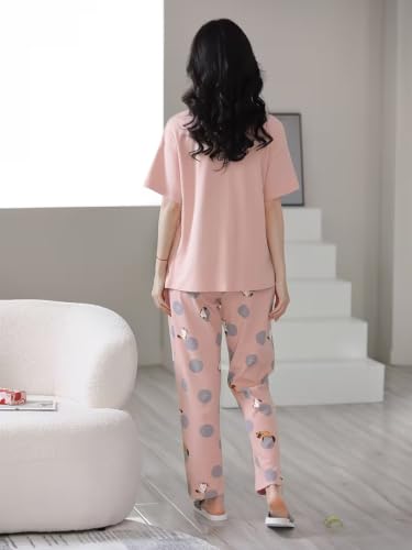 Image of Celary Korean Women's Pyjama Set|Half Sleeve T-Shirt & Printed Pyjama Set for Women|Size:- M to 4XL|Soft Cotton Blend Comfortable Night Suit for Women