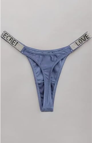 Image of Women's Lace Thong Panty with Rhinestone Strap, Ice Silk Hipster Bikini Brief, Breathable Underwear for Bridal, Honeymoon, Beach Wear and Daily Use