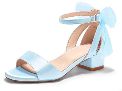 Image of Coutgo Girls Dress Shoes Sandals Chunky Low Heels Bow Ankle Strap Flower Girl Wedding Party Shoes