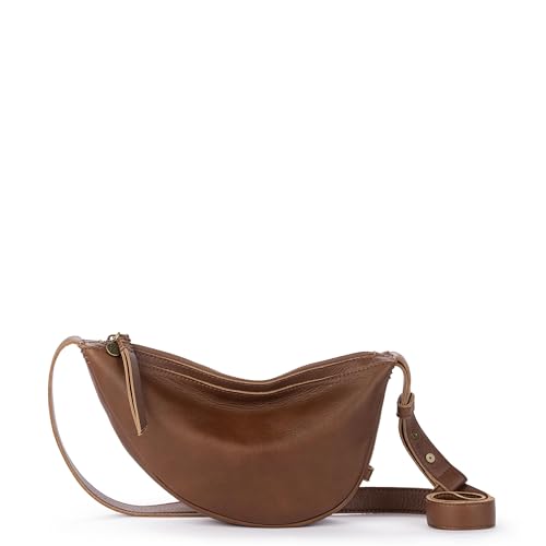 Image of The Sak Tess Leather Crescent Shoulder Bag - Premium Women's Handbag for Everyday & Travel - Adjustable Strap with Zipper Closure - Whiskey