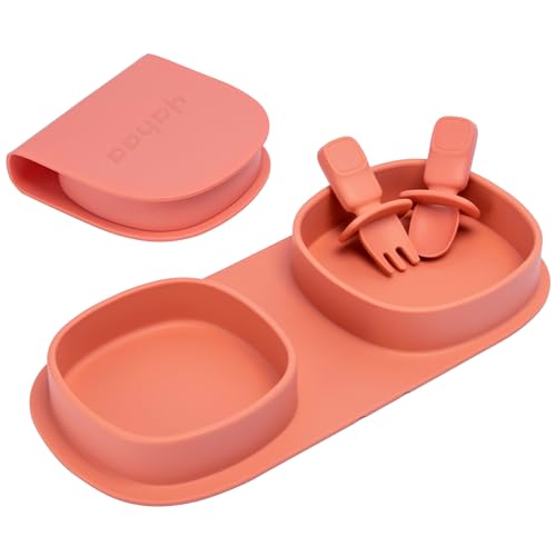 yahaa Silicone Foldable Novelty Dinner Plates,Baby Plates Travel Essential with Forks and Spoons,Microwave & Dishwasher SafeWatermelon