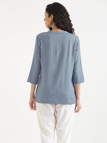 Image of SAADAA Women Short Kurti Airy Linen Regular Fit Kurta with 3 /4th Sleeves, Mandarin Collar, Side Slit Perfect for Casual, Formal, and Ethnic Wear