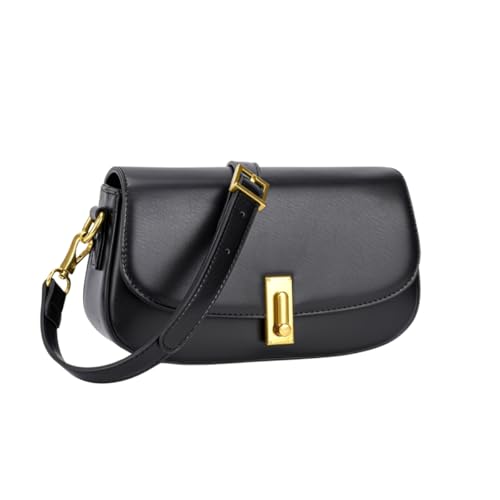 Bolsa Transversal Feminina Baguete Alça Tiracolo Couro Pu QUBCCUM (Preto)