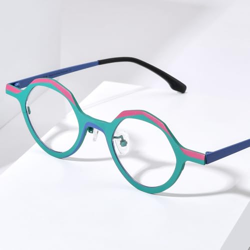 Image of FONEX Colorful Pure Titanium Glasses Frame Women Retro Round Eyeglasses