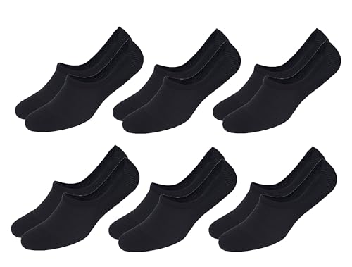 AKIDO Solid Black Mens No Show Non Slip/Skid Casual Ankle Low Cut Thin Cotton Footies/Socks Sneakers Pack of 6