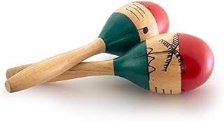 World Rhythm MAR56-NT Natural Hand Painted Wooden Maracas - Full Size Pair