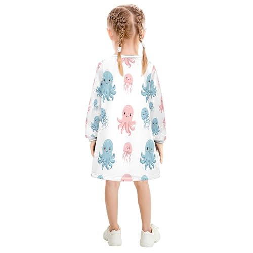 Girls Long Sleeved Dress Casual Sweatshirt Dresses Cute Octopus and Jellyfish Kids Fall Winter Dresses 2-8T3